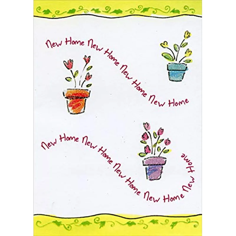 Drawn Potted Plants New Home Card Features Three