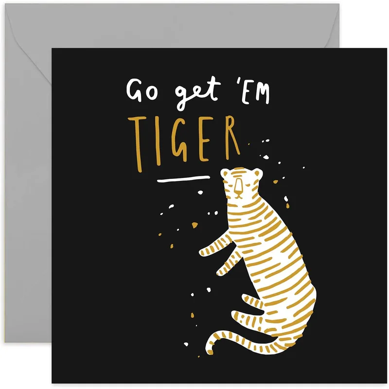 Tiger Black Background Good Luck Card for Exams and New Jobs