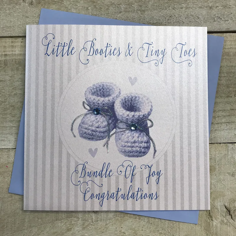 Blue Knitted Booties New Baby Card featuring Little Booties