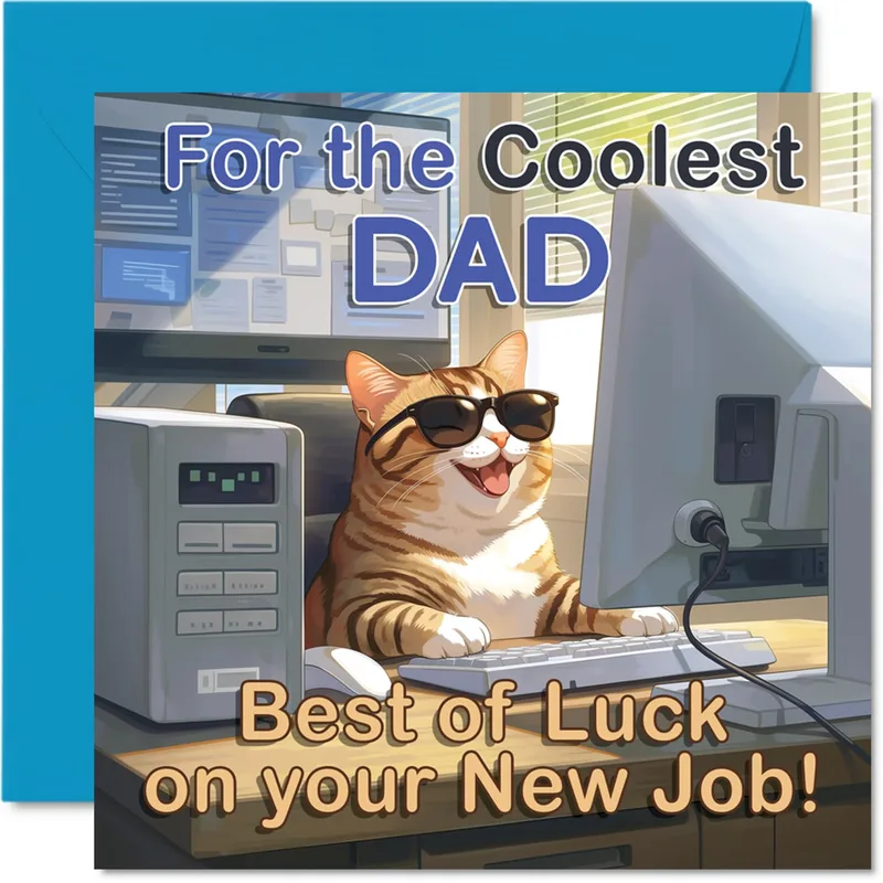 For the Coolest Dad Card: Cool Cat Conquers New Job