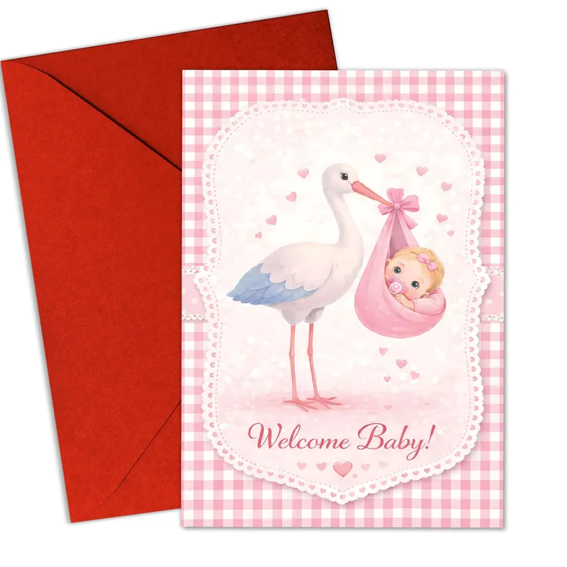 Carrying Baby Girl New Baby Card Celebrates a New Arrival