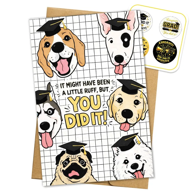 Dogs Grad Caps Congratulations Card for the Graduate Who Needs a Laugh
