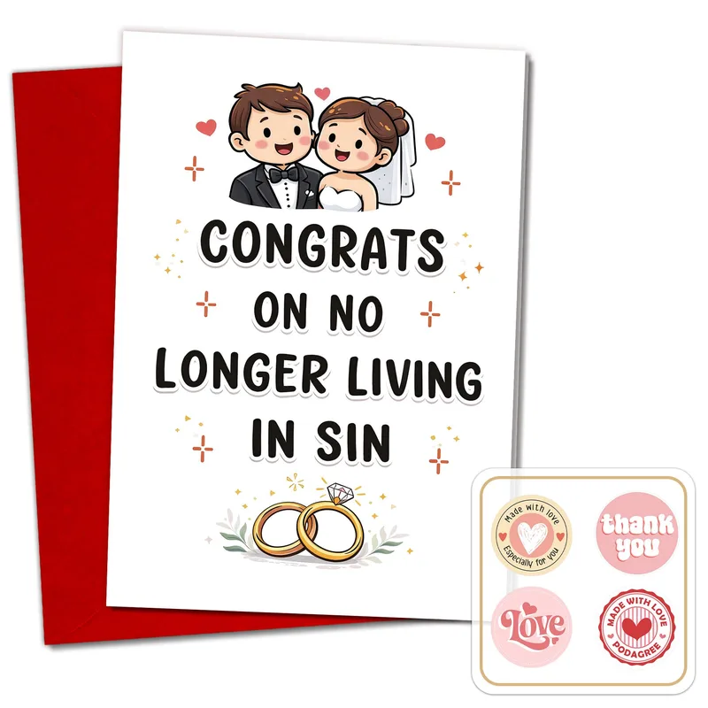 Couple Rings Wedding Card: Congrats on No Longer Living in Sin