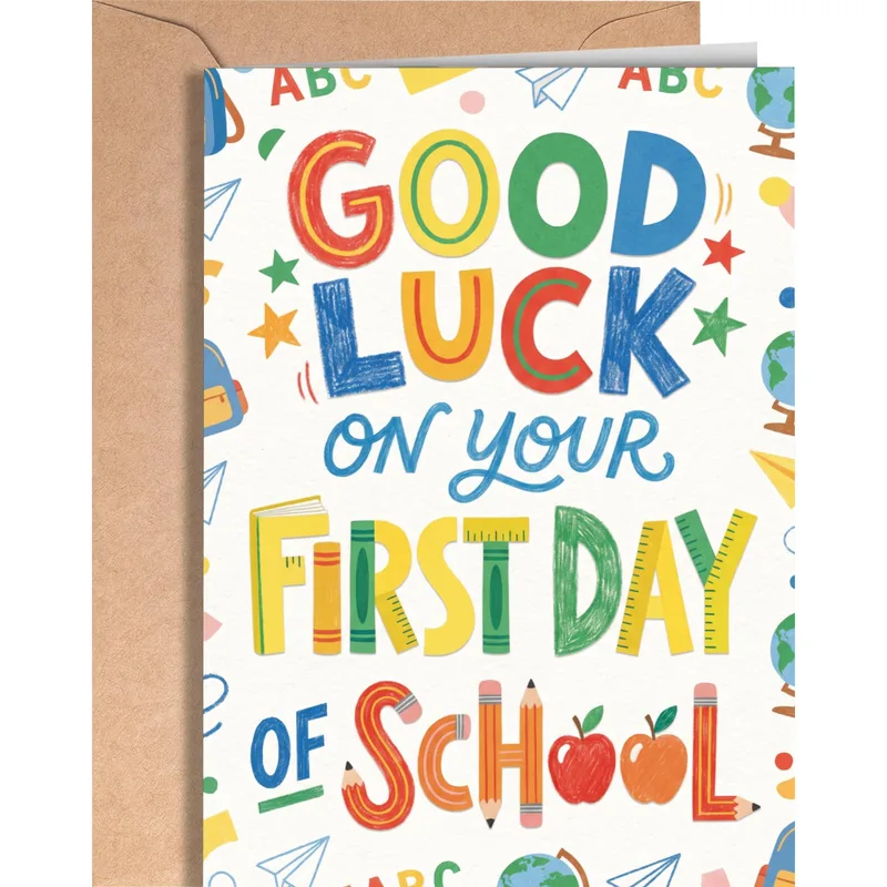 Colorful Letters Pencils Good Luck Card for First Day of School