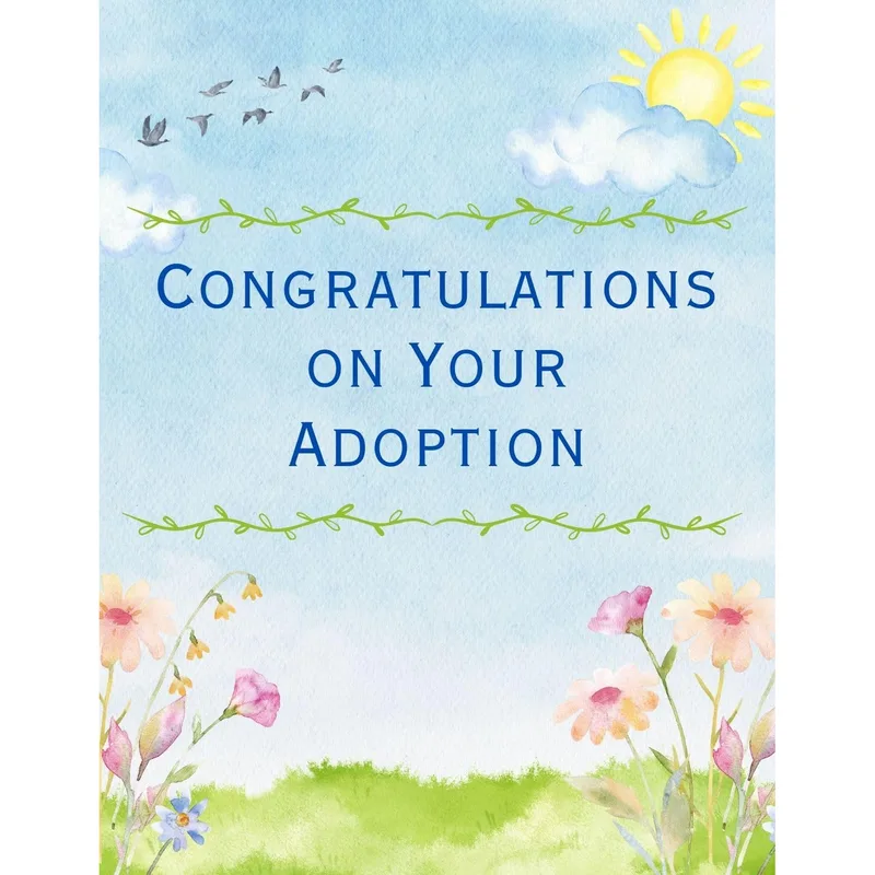 Watercolor Sky Flowers Card Celebrating Adoption with Soft Art