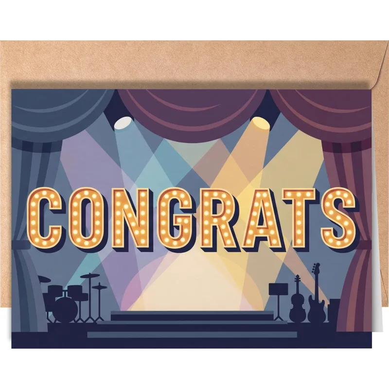 Stage Curtains Spotlights Congratulations Card