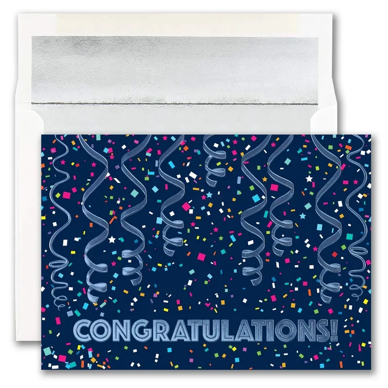 Blue Confetti Streamers Congratulations Card Celebrate Big Wins