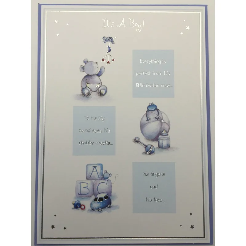 Teddy Bears Grey New Baby Card Celebrating a New Little Boy