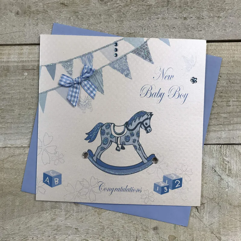 Horse Blue Bunting New Baby Card Celebrates a New Arrival