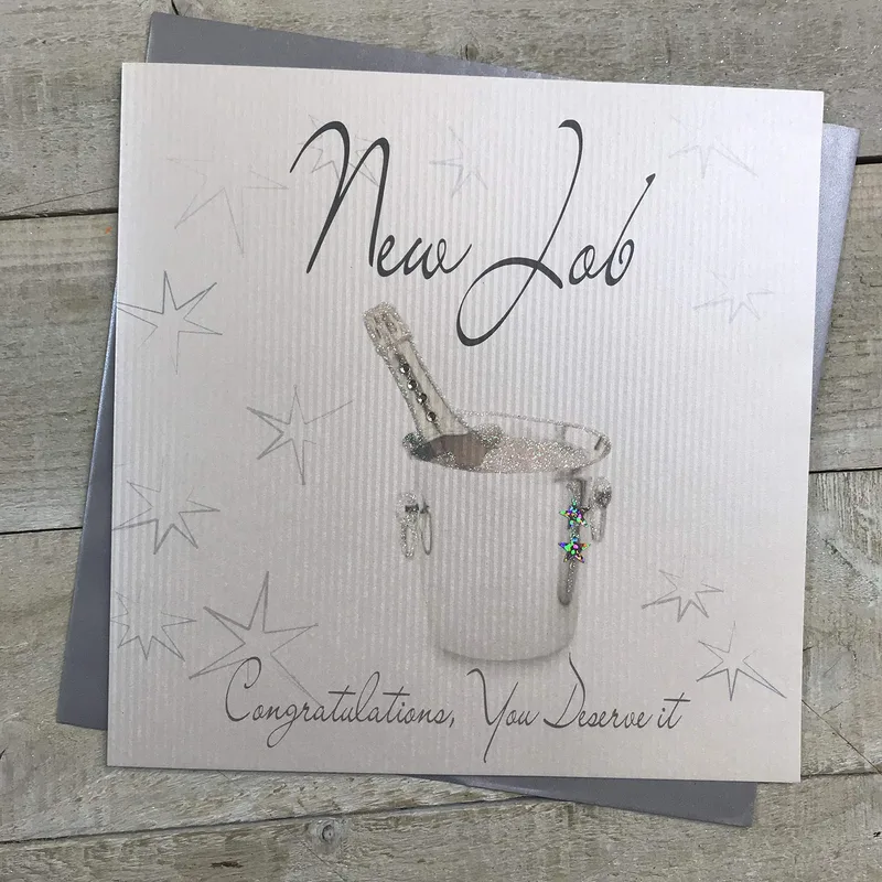 Champagne Bucket Silver New Job Card features a