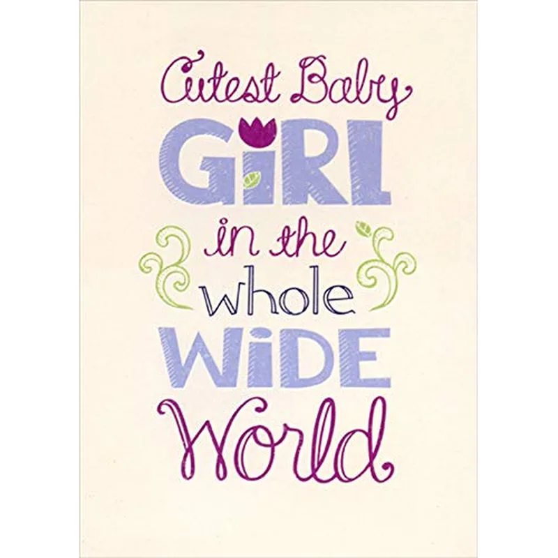 Purple Lettering Cream New Baby Card Celebrates the Cutest Girl