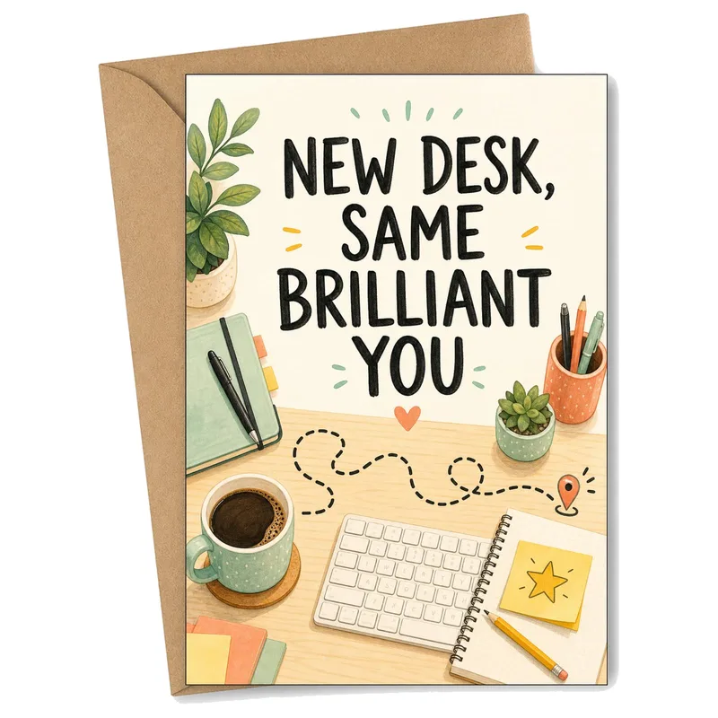 Desk Plant New Job Card Celebrating a Fresh Start with Humor