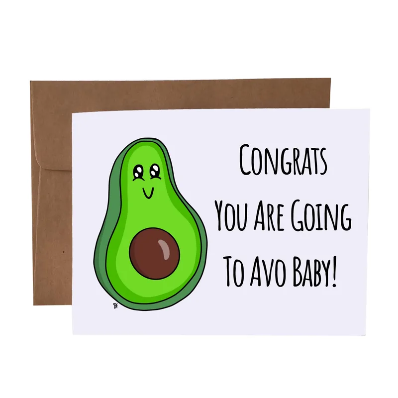 Smiling Avocado Character Pregnancy Card for New Parents