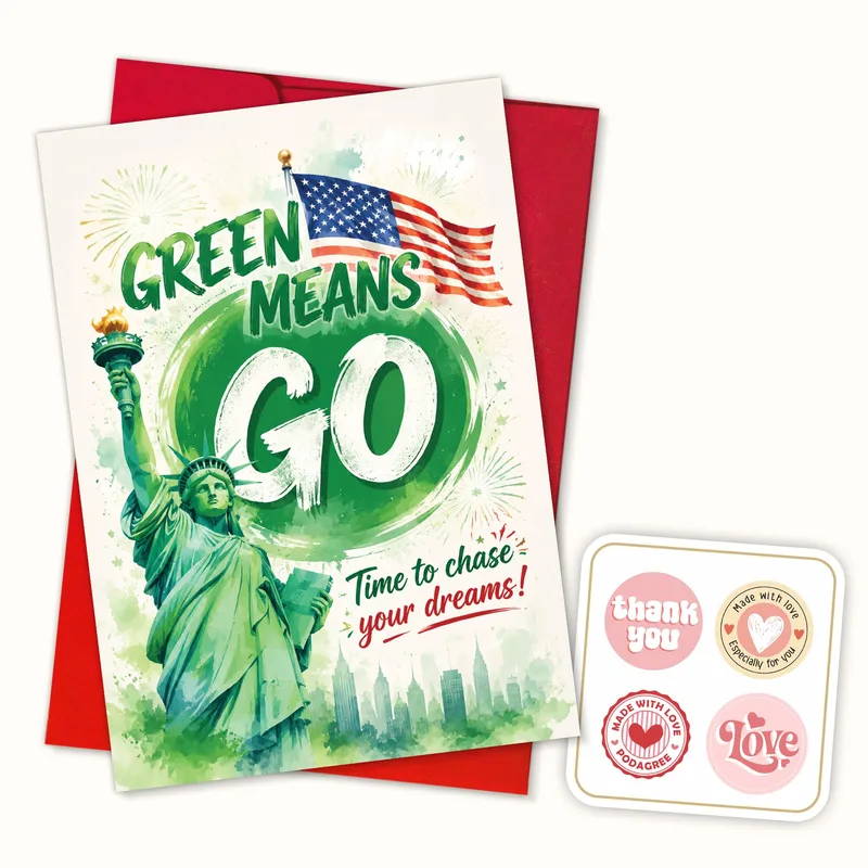 Statue Liberty Green Congratulations Card for New Beginnings