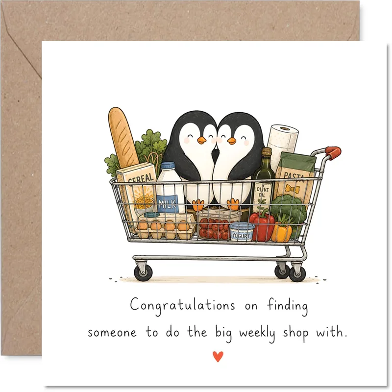 Penguins Shopping Cart Love Card for Your Shop Buddy