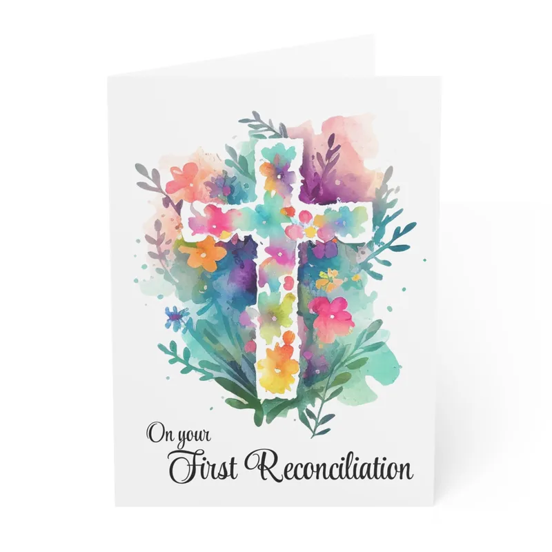 Floral Watercolor Cross Card features a vibrant floral cross