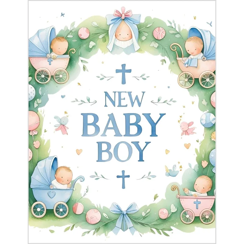 Baby Carriages Wreath New Baby Card Celebrates a Sweet Arrival