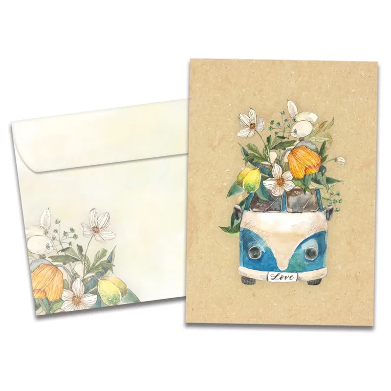 Flowers in Van Card: A vintage blue