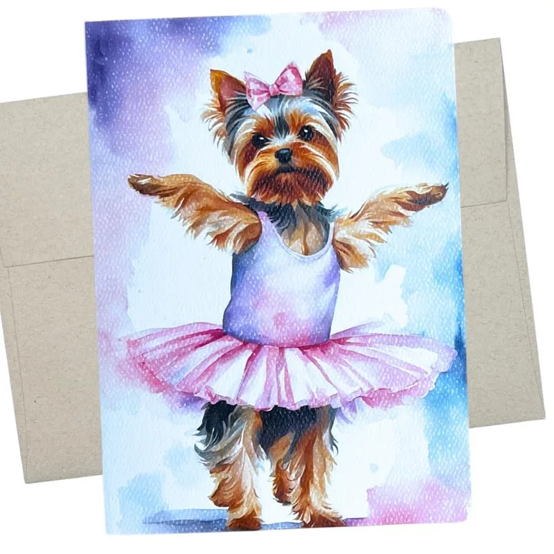 Yorkie in Pink Tutu Card for a Ballerina Granddaughter