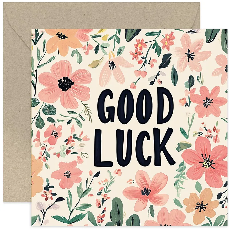 Pink Floral Border Good Luck Card for Upcoming Exams or New Jobs
