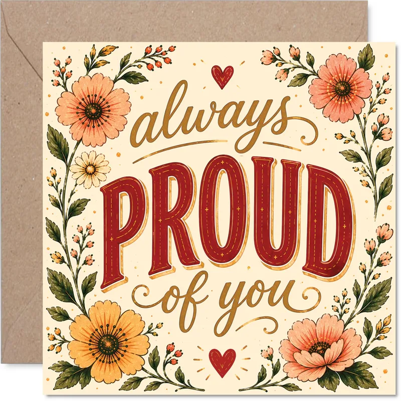 Red Floral Border Encouragement Card Celebrating Your Achievements