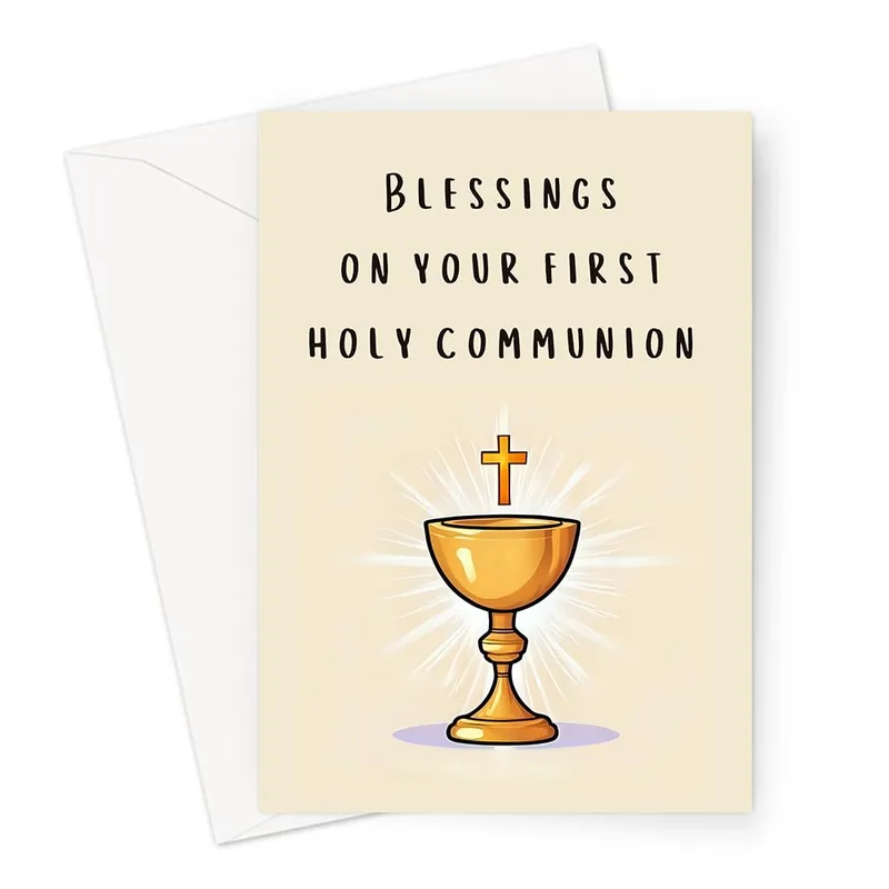 Gold Chalice Yellow Card Celebrating a First Holy Communion with Joy