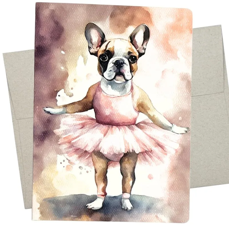 Bulldog in Pink Tutu Card Celebrating a Young Ballerina