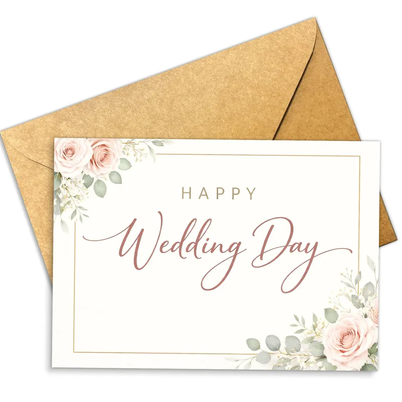Corner Minimal Script Wedding Card: A Floral Greeting for Newlyweds
