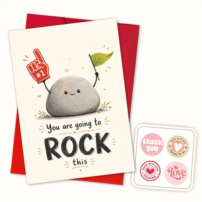 Cute Rock Foam Finger Card for New Job Success