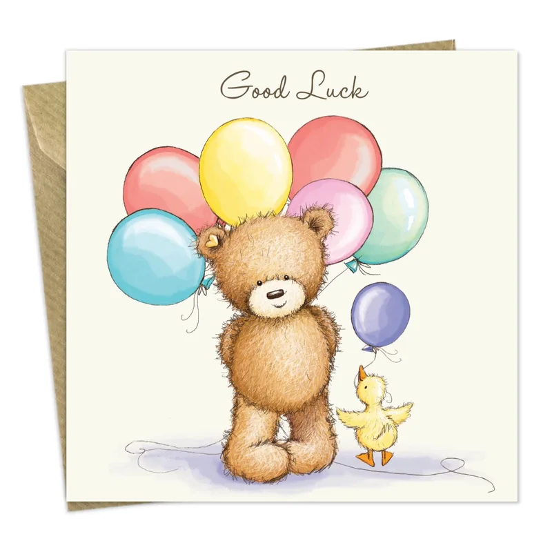 Bear Balloons Duck Good Luck Card for New Beginnings and Celebrations