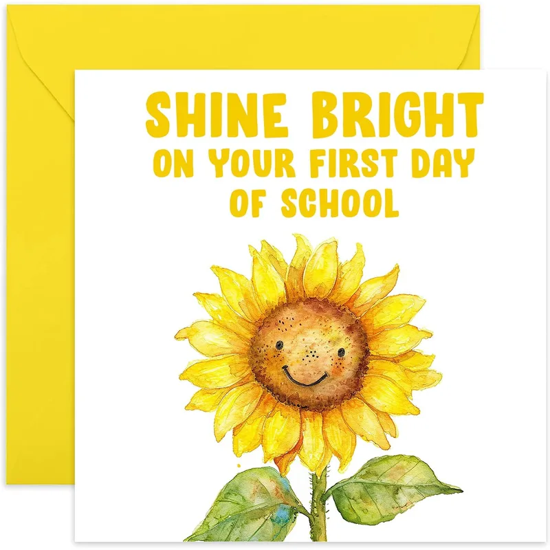 Yellow Sunflower Smiling Good Luck Card for First Day of School