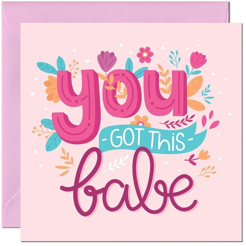Floral Script Lettering Encouragement Card for New Job Success