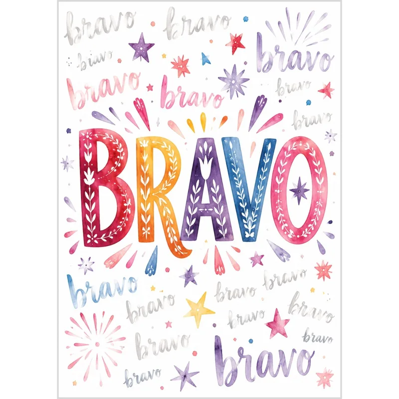 Colorful Bravo Lettering Congratulations Card for New Achievements
