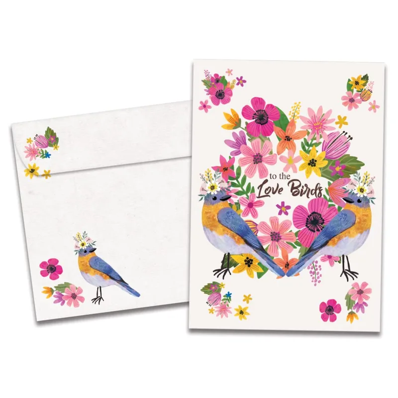 Floral Love Birds Bouquet Card Celebrating a Couple with Floral Art