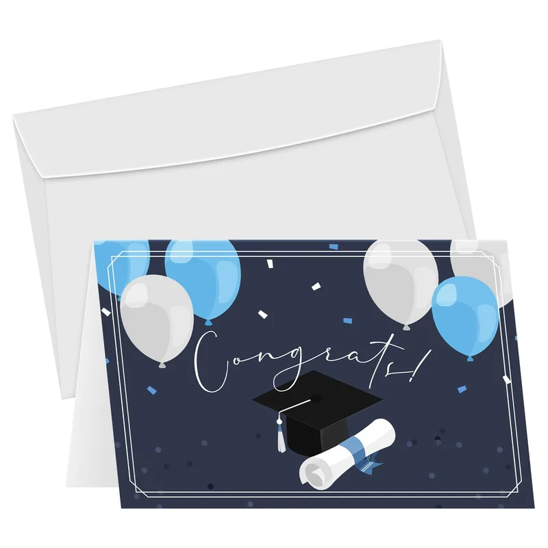 Grad Cap Balloons Congratulations Card for Academic Achievers