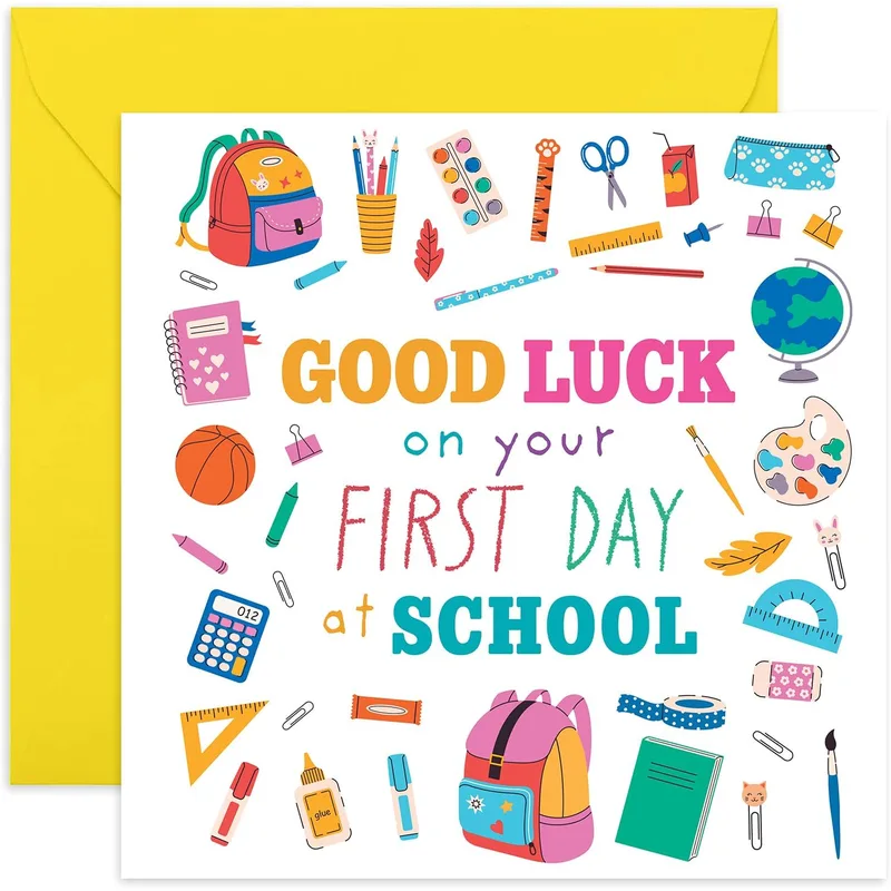 Supplies Doodle Pattern Good Luck Card for First Day of School