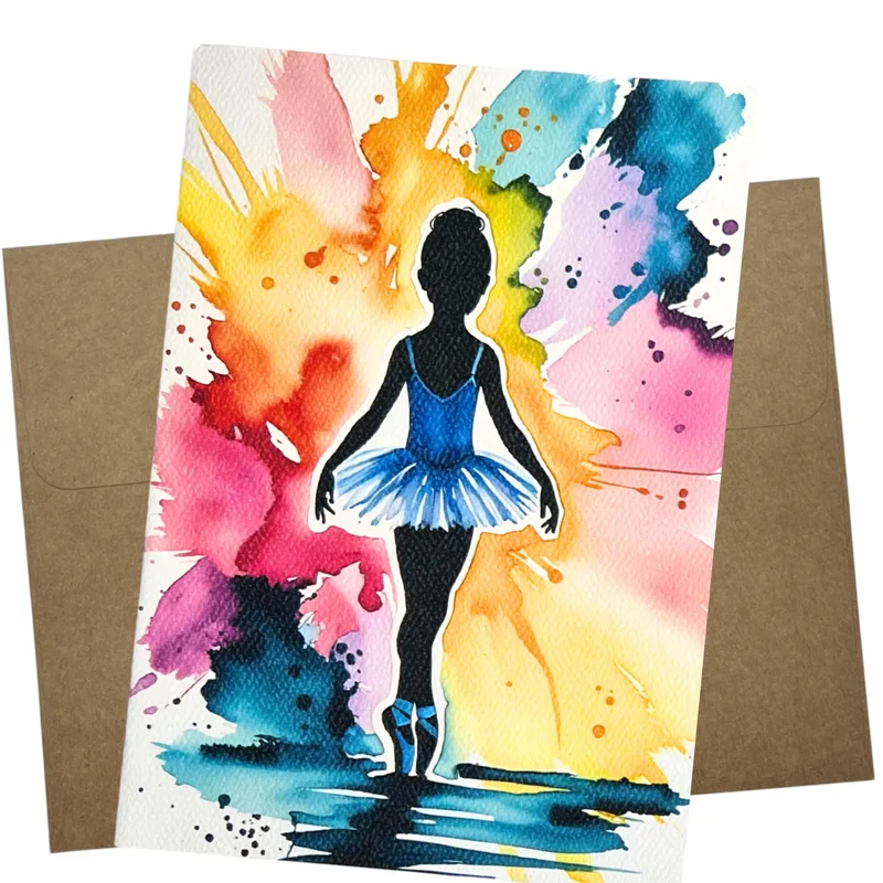 Ballerina Silhouette Watercolor Card for Dance Celebrations