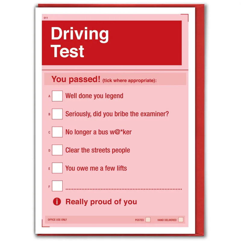 Driving Test Form Congratulations Card for New Drivers
