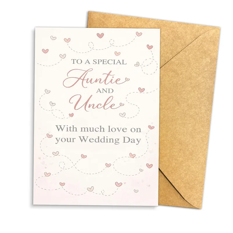 Hearts Script Border Wedding Card for Special Auntie and Uncle