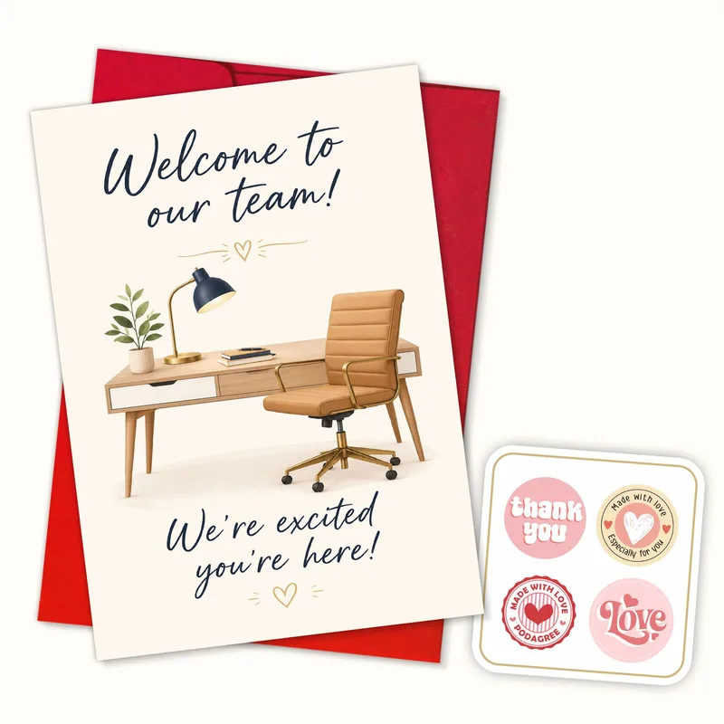 Desk Chair Scene New Job Card Welcoming a Colleague