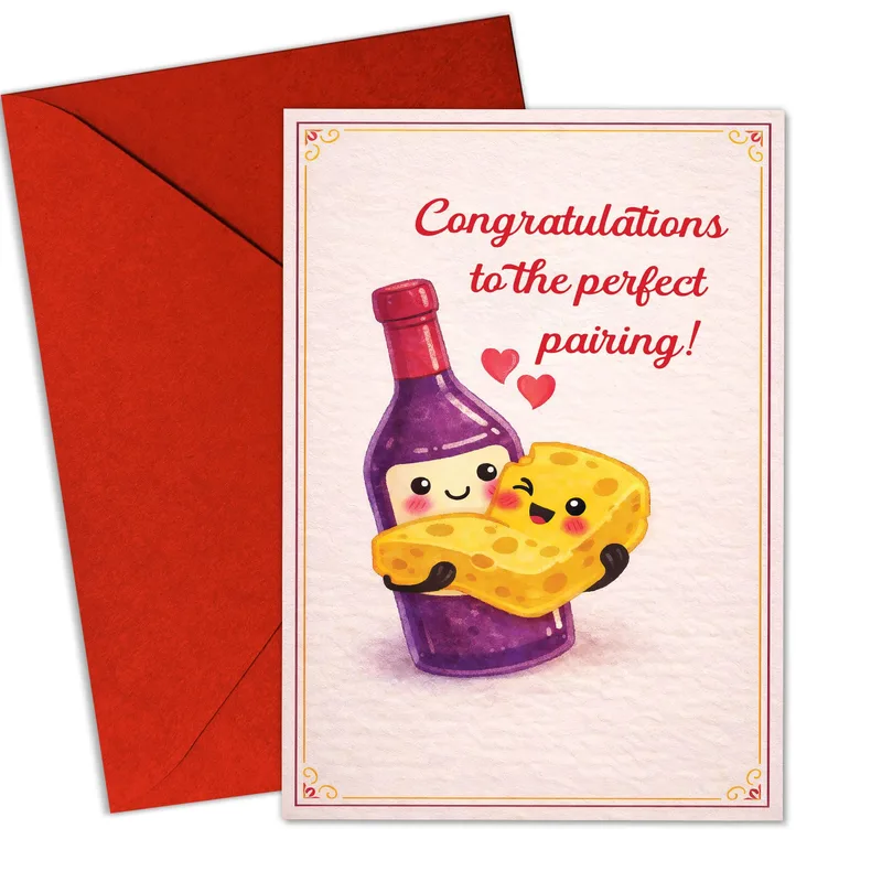 Wine Cheese Pair Congratulations Card for Weddings