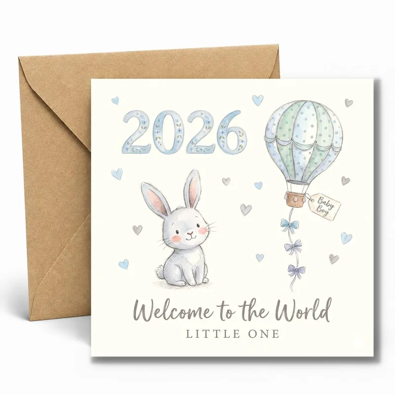 Bunny Hot Air Balloon Card – Greeting Card in natural
