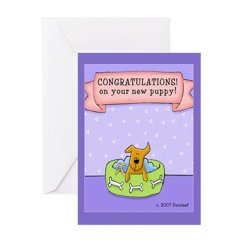 Puppy Bed Ribbon Congratulations Card for New Dog Owners