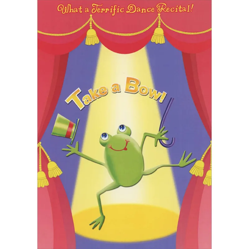 Stage Spotlight Curtains Congratulations Card for a Dancing Frog