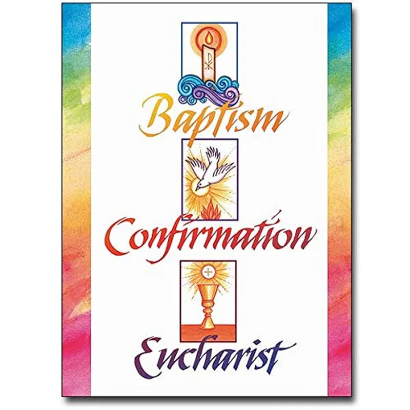 Rainbow Border Religious Symbols Card Celebrating Baptism