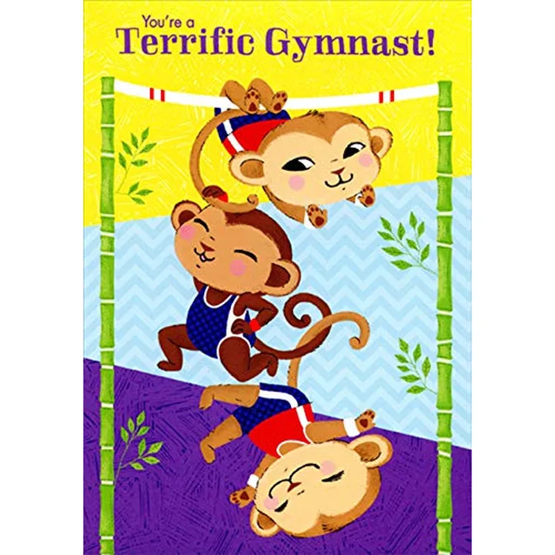 Monkeys Gymnastics Bars Congratulations Card for Young Athletes