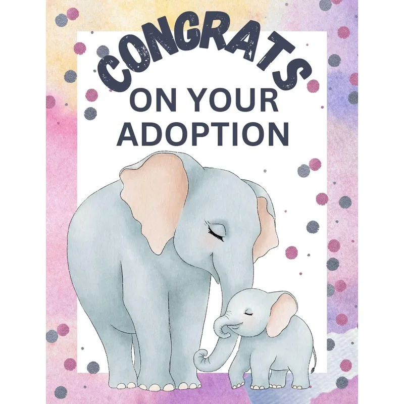 Elephant Mother Calf Watercolor Card for Adoption Celebrations