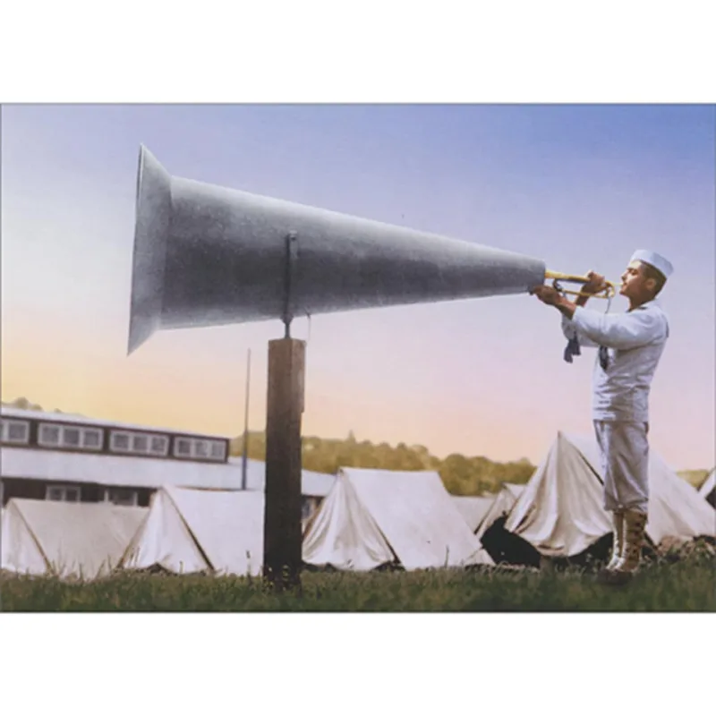Vintage Soldier Megaphone Photo Card: A Humorous Vintage Print