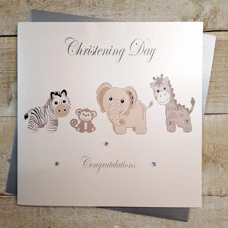 Animal Parade Silver Card features a zebra monkey elephant