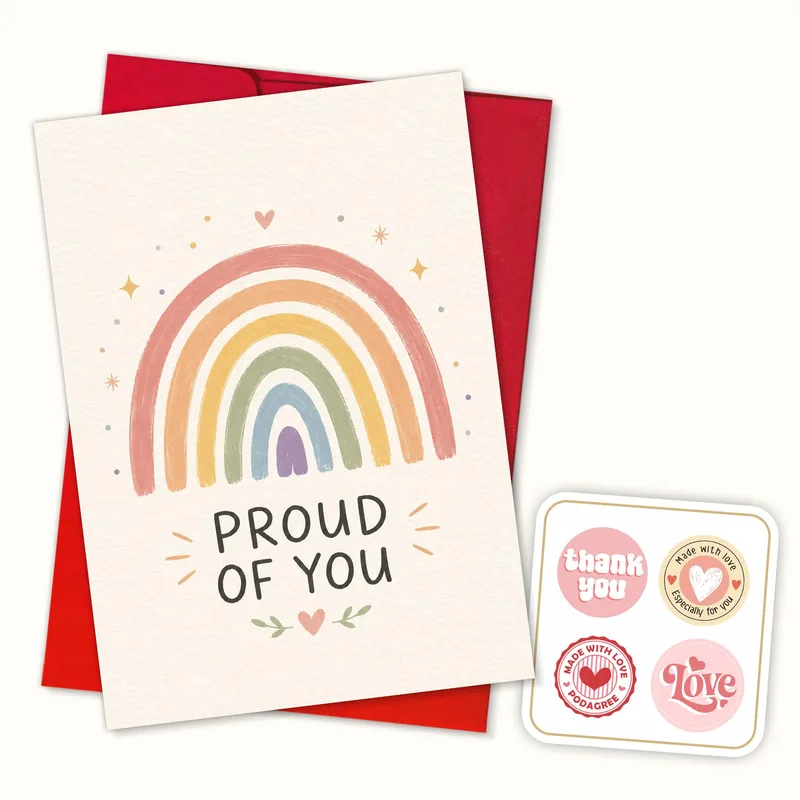 Rainbow Arch Pastel Encouragement Card: Proud of You Design
